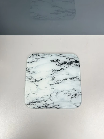 22x22cm - Beyaz Mermer, Cam Kesme Tahtası - Sunumluk ürün görseli 1