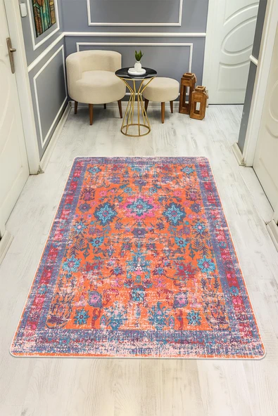 Vintage Desenli Dijital Baskı Kaymaz Taban Halı H0094 RENKLİ 80 X 200 ürün görseli 1
