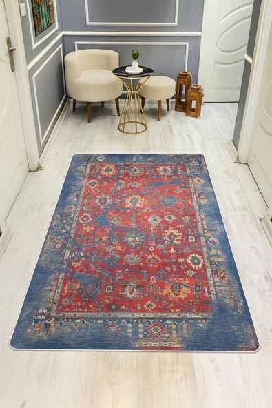 Vintage Desenli Dijital Baskı Kaymaz Taban Halı H0089 RENKLİ 80 X 200 ürün görseli 1