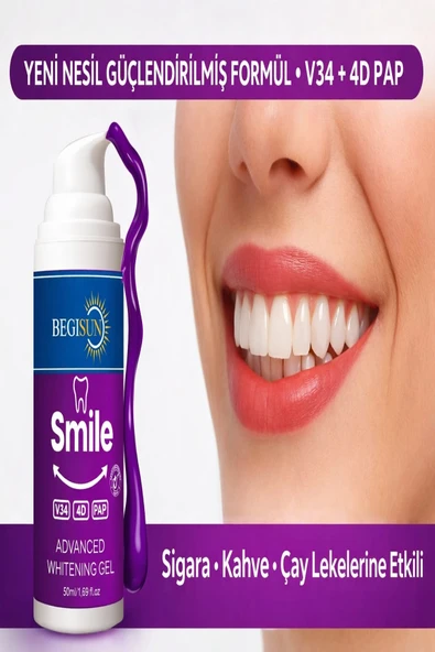 BEGISUN Smile Mor Diş Beyazlatma Jeli 50 ml V34 + 4D + PAP Günlük Bakım ürün görseli 1
