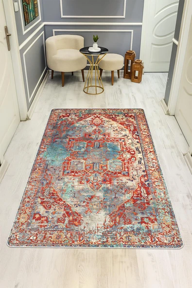 Vintage Desenli Dijital Baskı Kaymaz Taban Halı H0093 RENKLİ 200 X 300 ürün görseli 1