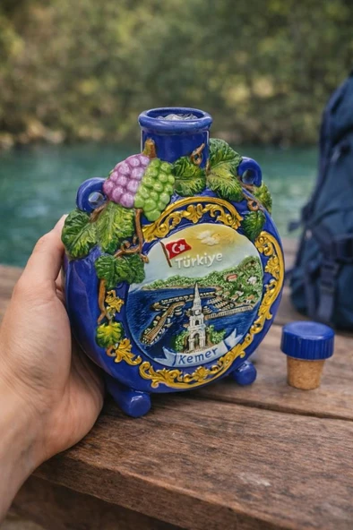 Antalya Temalı Seramik Su Matarası 14 cm – Dekoratif El Yapımı Hatıra Şişesi ürün görseli 1