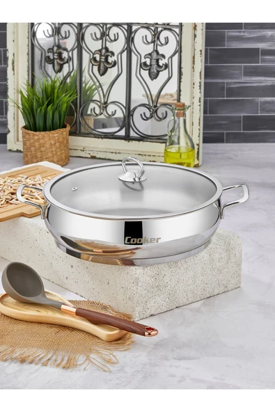 Cooker Lara 30 cm İndüksiyon Uyumlu Paslanmaz Çelik  Basık Tencere ürün görseli 1
