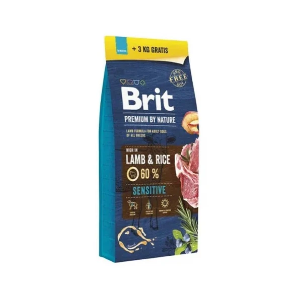 Brit Premium By Nature Sensitive Kuzu Etli ve Pirinçli Yetişkin Köpek Maması 15 Kg + 3 Kg ürün görseli 1