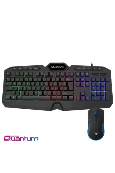 Kablolu Klavye Mouse Set Gaming-Quantum Gaming QG-Q6548QU Renkli Arkadan Aydınlatmalı+8000Dpi Mouse Su geçirmez-Multimedya fonksiyonlu 10 özel tuş ürün görseli 1