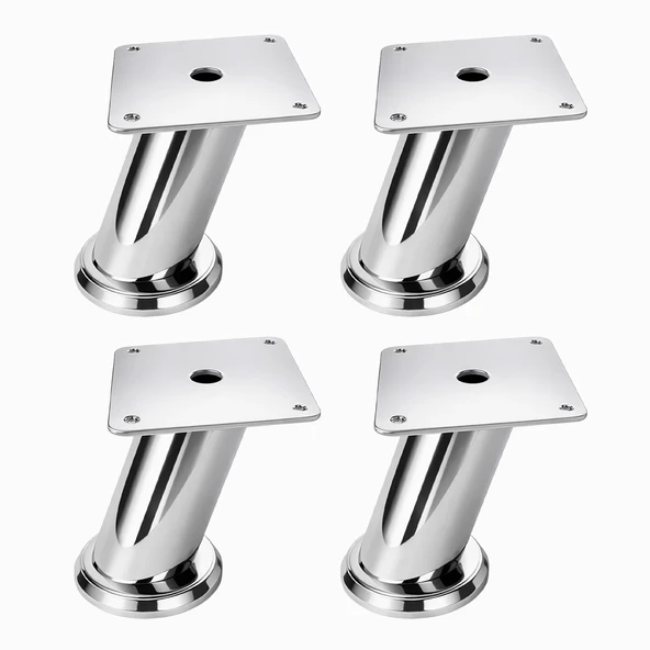 Tablalı Dereceli (4 Adet) Ayarlanabilir 8 CM Krom Metal Baza TV Ünitesi Koltuk Mobilya Ayağı (+2CM) ürün görseli 1