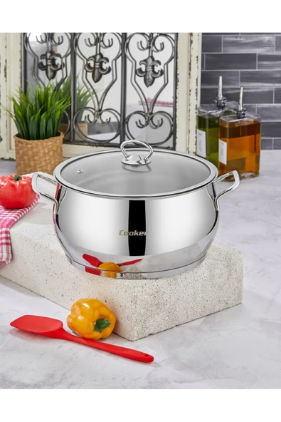 Cooker Lara 26 cm İndüksiyon Uyumlu Paslanmaz Çelik Cam Kapaklı Derin Tencere CKR461 ürün görseli 1