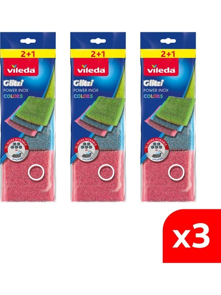 Vileda 3 Paket 3 Lü Power Inox Colors Çelik Bulaşık Sünger ürün görseli 1