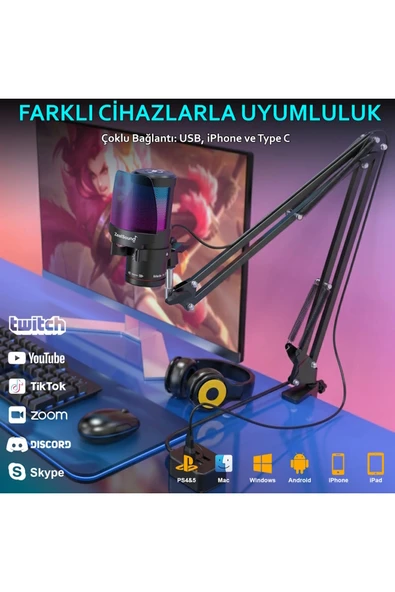KM8S USB Condenser Gamer Mikrofon - Resim 5