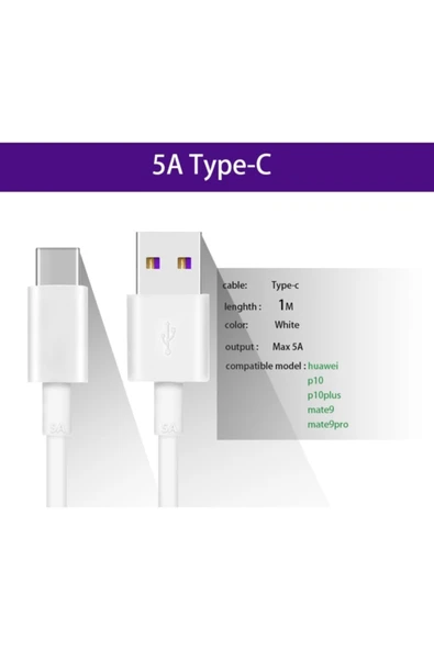 Usb Type-c 5a Hızlı Şarj Ve Data Kablosu Mor Kablo - Resim 2