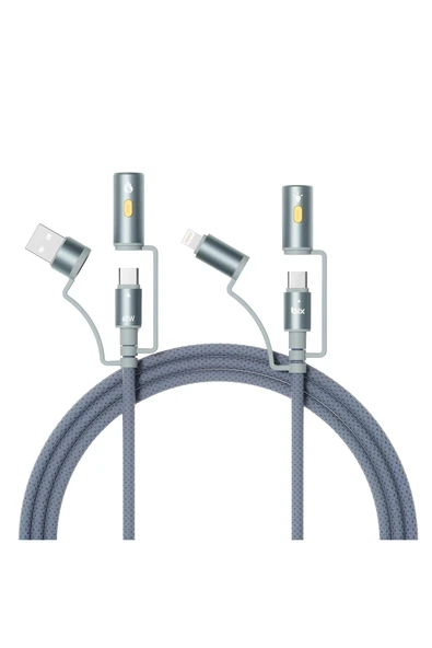 6IN1C 60W Type-C & Lightning & USB-A Çok Fonksiyonlu Şarj ve Data/ Çakmak ve LED Işık Kablosu ürün görseli 1