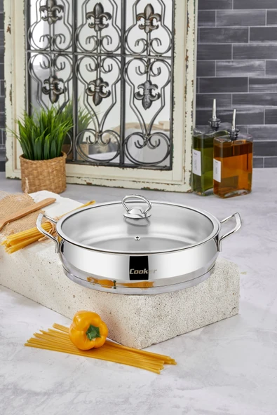 Cooker Lara 28 cm İndüksiyon Uyumlu Paslanmaz Çelik Basık Tencere ürün görseli 1