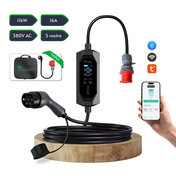 Cks Enerji Elektrikli Araç Taşınabilir Şarj Istasyonu 11 Kw / 16A / Tip-2 / 5X16A Fiş / Trifaze / 5m / Çantalı / Ev Tipi Dönüştürücü Kablolu(TÜRKÇE MENÜ) ürün görseli 1