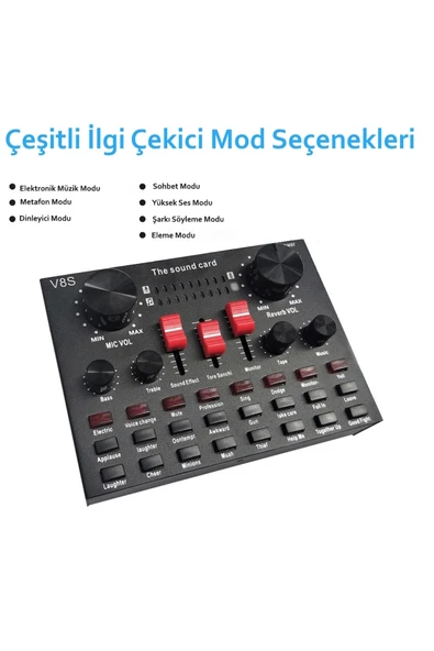 V8S USB Taşınabilir Profesyonel Stüdyo Mikser - Resim 3