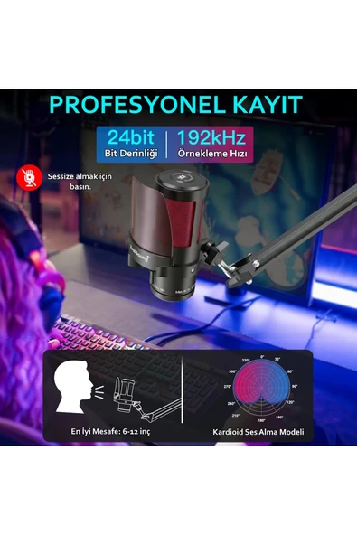 KM8S USB Condenser Gamer Mikrofon - Resim 3