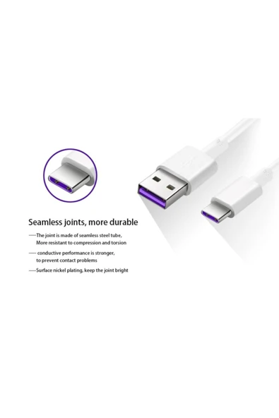 Usb Type-c 5a Hızlı Şarj Ve Data Kablosu Mor Kablo - Resim 4