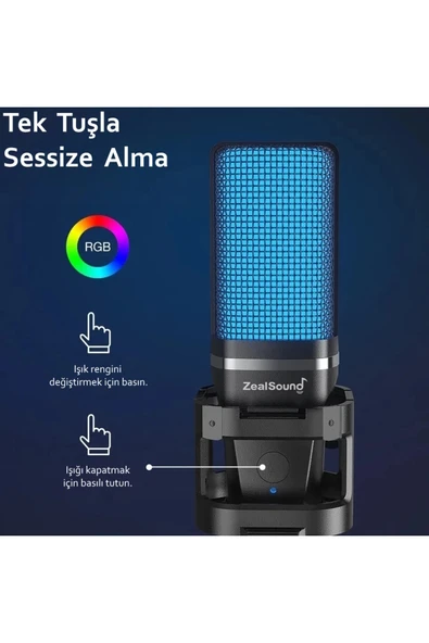 A68 RGB USB Condenser Gamer Mikrofon - Resim 5