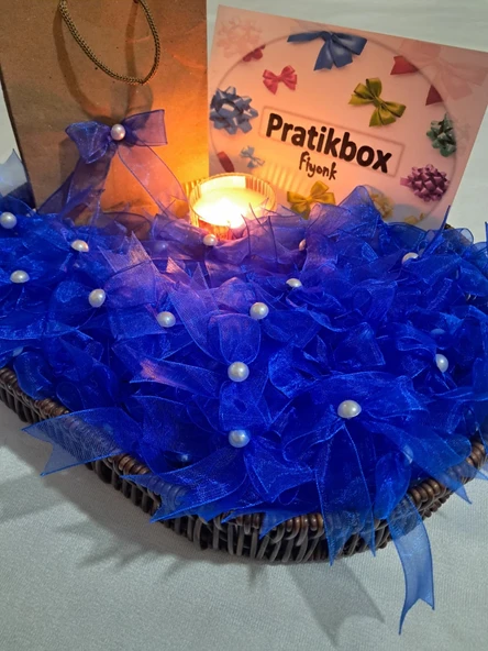 Pratikbox Fiyonk / Tül 2cm'lik / Hediyelik / Süsleme / Lacivert Renk/Yarım İnci Boncuklu / 50 Adet ürün görseli 1