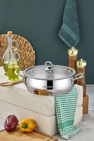Cooker Lara 24 cm İndüksiyon Uyumlu Paslanmaz Çelik Basık Tencere CKR460 ürün görseli 1