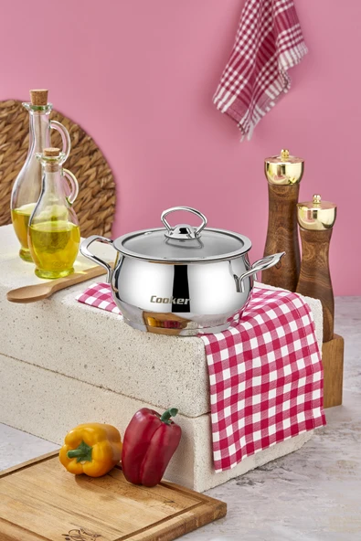 Cooker Lara 16 cm İndüksiyon Uyumlu Paslanmaz Çelik Derin Tencere CKR1619 ürün görseli 1