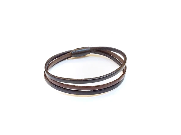 Dual Tone Brown – Çift Ton Kahverengi Erkek Deri Bileklik-1387 ürün görseli 1