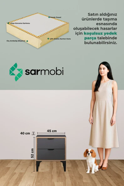 Arden 2 Çekmeceli Komodin (Antrasit) - Resim 6