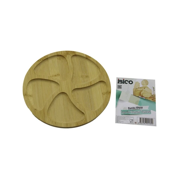 YUVARLAK 5 BÖLMELİ AHŞAP BAMBU SERVİS SUNUM TEPSİ - TAHTASI 20 X 1.4CM (Timya/Go1395)  199617 ürün görseli 1