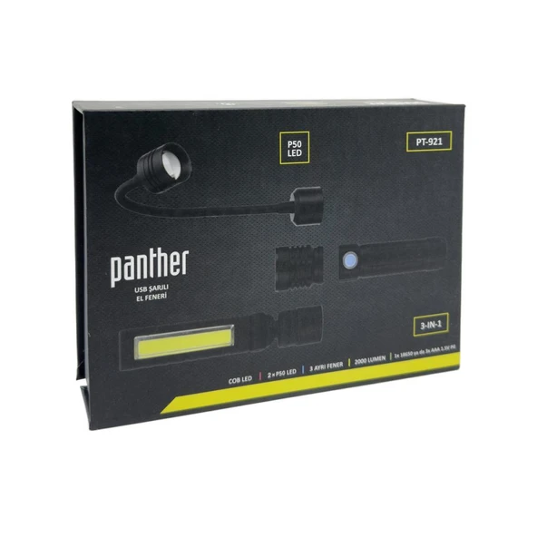 Panther PT-921 USB Şarjlı El Feneri Fiyatı ürün görseli 1