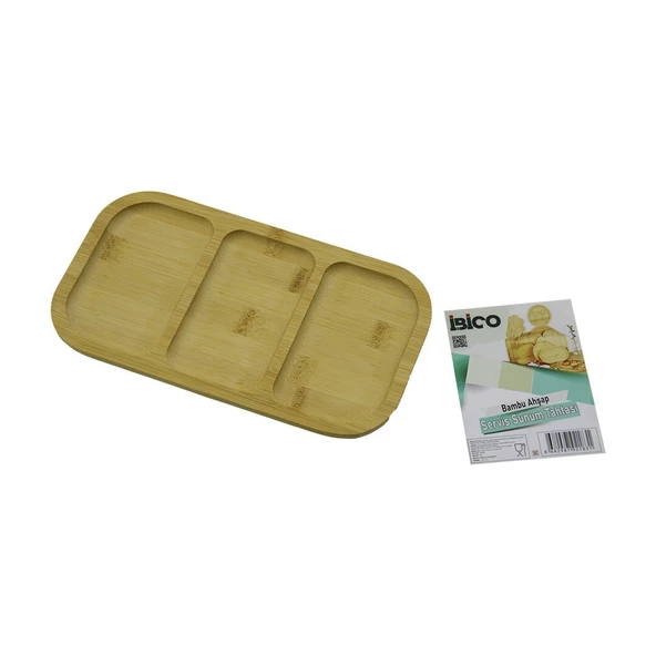DİKDÖRTGEN 3 BÖLMELİ=2+1 AHŞAP BAMBU SERVİS SUNUM TEPSİ - TAHTASI 25 X 14 X 1.4CM (Timya/Go1395)  199620 ürün görseli 1