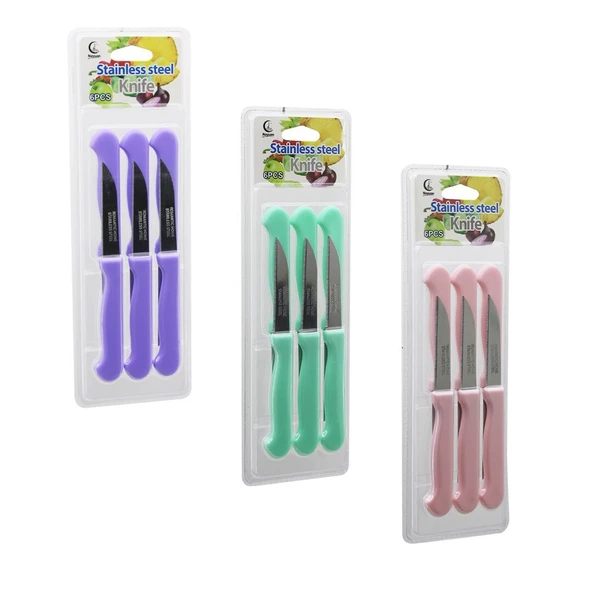 6PCS MEYVE BIÇAK  RENKLİ PLASTİK SAPLI   VAKUMLU AMBALAJ   BRKT-806155 (Timya/Go1395)  200119 ürün görseli 1