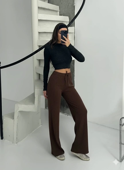 Fitilli şardonlu pantolon kahve - Resim 3
