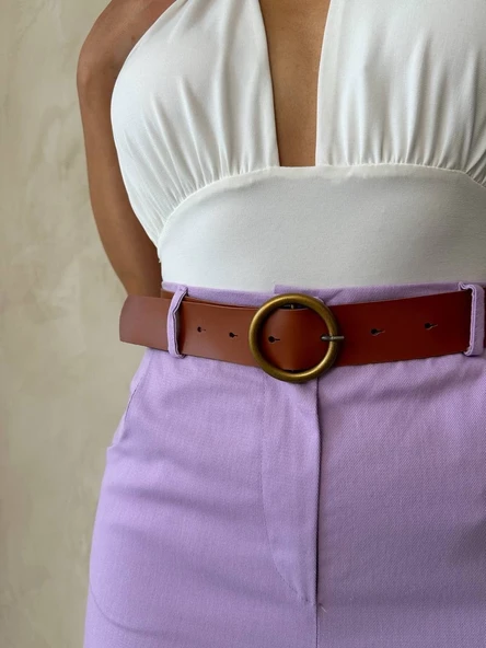 Kemerli gabardin şort lila s25735 - Resim 3