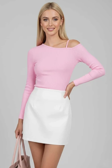 Tek Omuz İpli Bluz Pembe ürün görseli 1