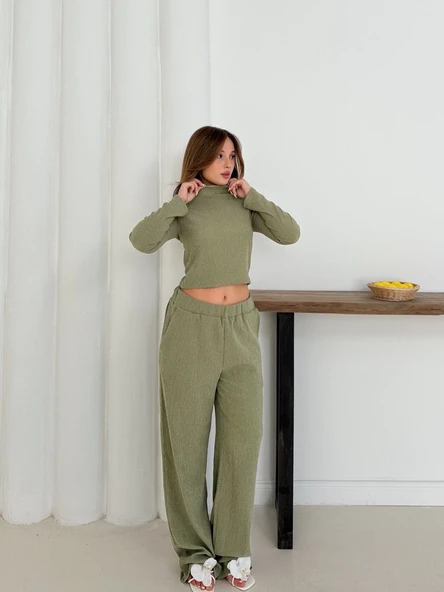 Balıkçı yaka örme takım mint - Resim 6