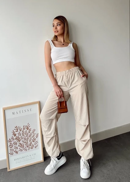 Paraşüt pantolon bej - Resim 3
