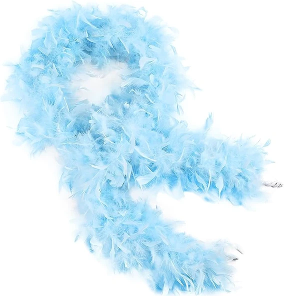 Açık Mavi Renk Kabarık Kalın Otriş Boa Tüy 6 cm Genişlik 180-200 cm Uzunluk ürün görseli 1