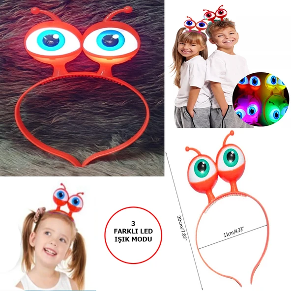 Led Işıklı & Pilli 3 Farklı Modda Yanan Uzaylı Göz Parti Tacı Kırmızı Renk 18x12 cm ürün görseli 1