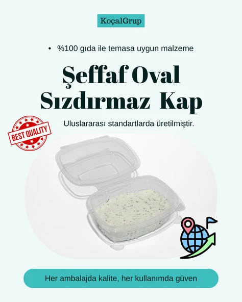 250 cc Oval Şeffaf Sızdırmaz Kap - Avrupa Standardı - 100  Adet ürün görseli 1