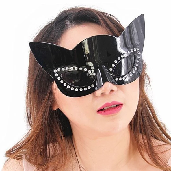 Siyah Renk Siyah Camlı Kedi Şekilli Parti Gözlüğü 20x11 cm ürün görseli 1