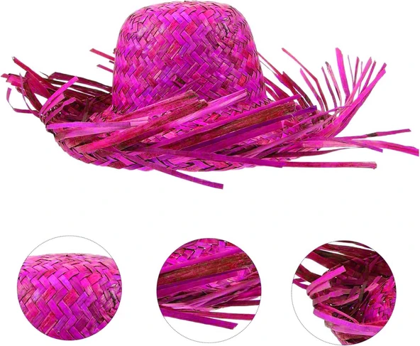 Tropikal Parti Pembe Fuşya Hasır Hawaii Şapkası 13x36 cm ürün görseli 1