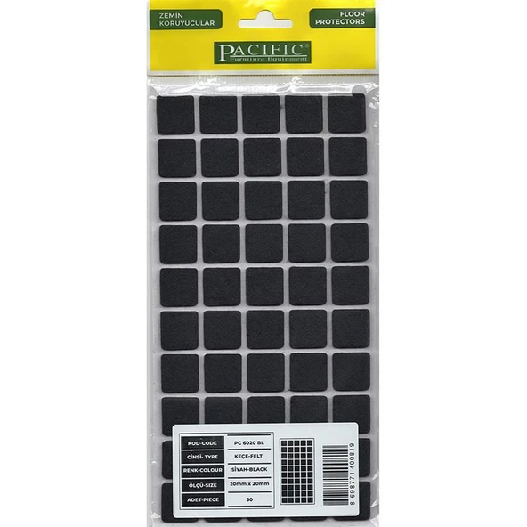 Pacific 6020 BL Yapışkanlı Keçe 20 mm X 20 mm Siyah ürün görseli 1
