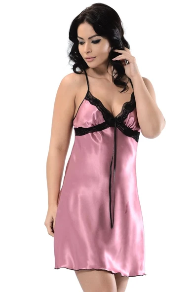 Gül Kurusu Saten Gecelik - M-367 - Resim 2