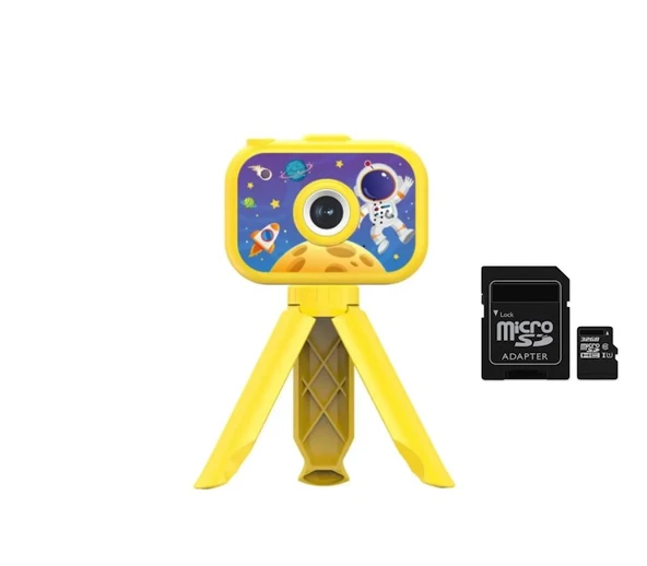 1080P HD Çocuk Vlog Kamerası – Tripodlu, Eğitici Oyunlu Mini Fotoğraf Makinesi + 32GB Hafıza Kartı ürün görseli 1