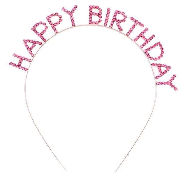 Pembe Renk Kristal Taşlı Gold Renk Kaplama Happy Birthday Taç 16x17 cm ürün görseli 1