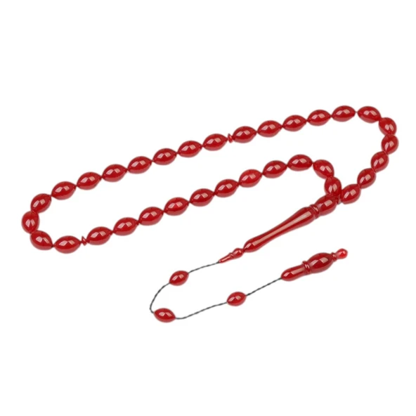 Arpa Kesim 11x8 mm Sıkma Kehribar Sistem Püsküllü Tesbih ürün görseli 1