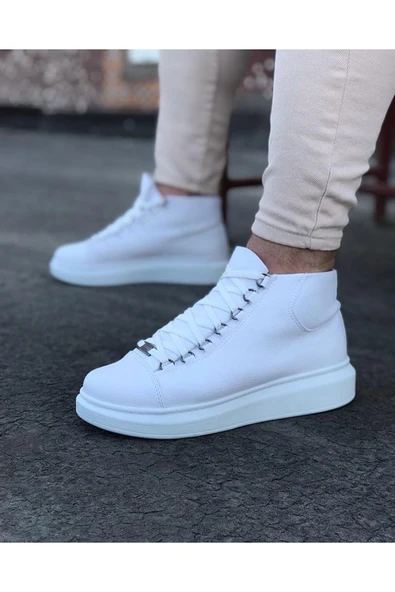 Beyaz Bağcıklı Sneakers Yarım Bilek Bot ürün görseli 1
