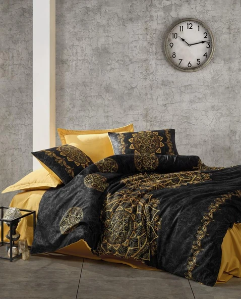 Çift Kişilik Saten Nevresim Takımı Alvina Gold ürün görseli 1