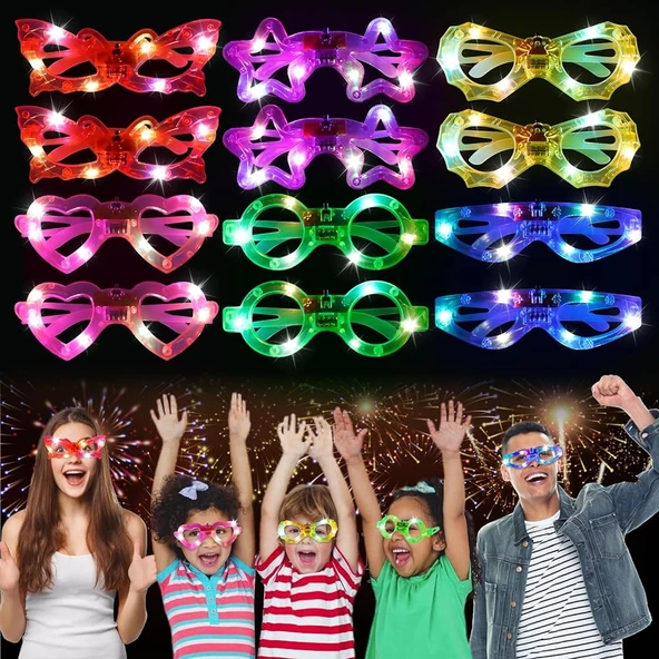 Led Işıklı Karışık 6 Model Yanar Söner Parti Gözlüğü 12 Adet ürün görseli 1