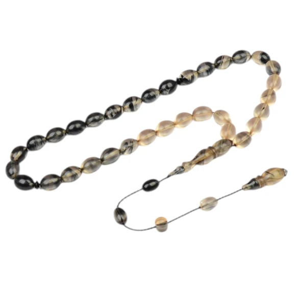 Arpa Kesim 11x8 mm Ateş Kehribar Sistem Püsküllü Tesbih ürün görseli 1