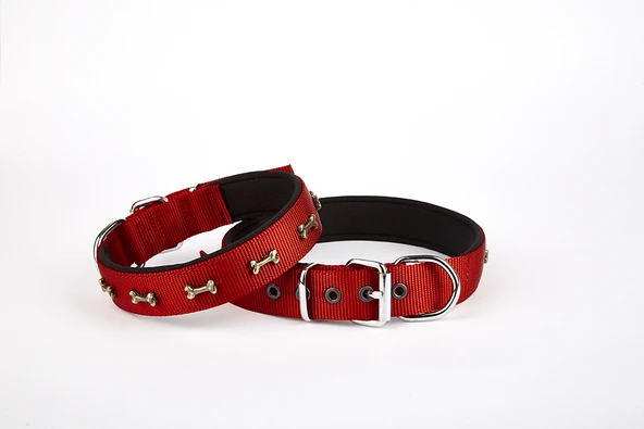 Softlu Kemik Desenli Köpek Tasması 2 cm x 45 cm Kırmızı ürün görseli 1